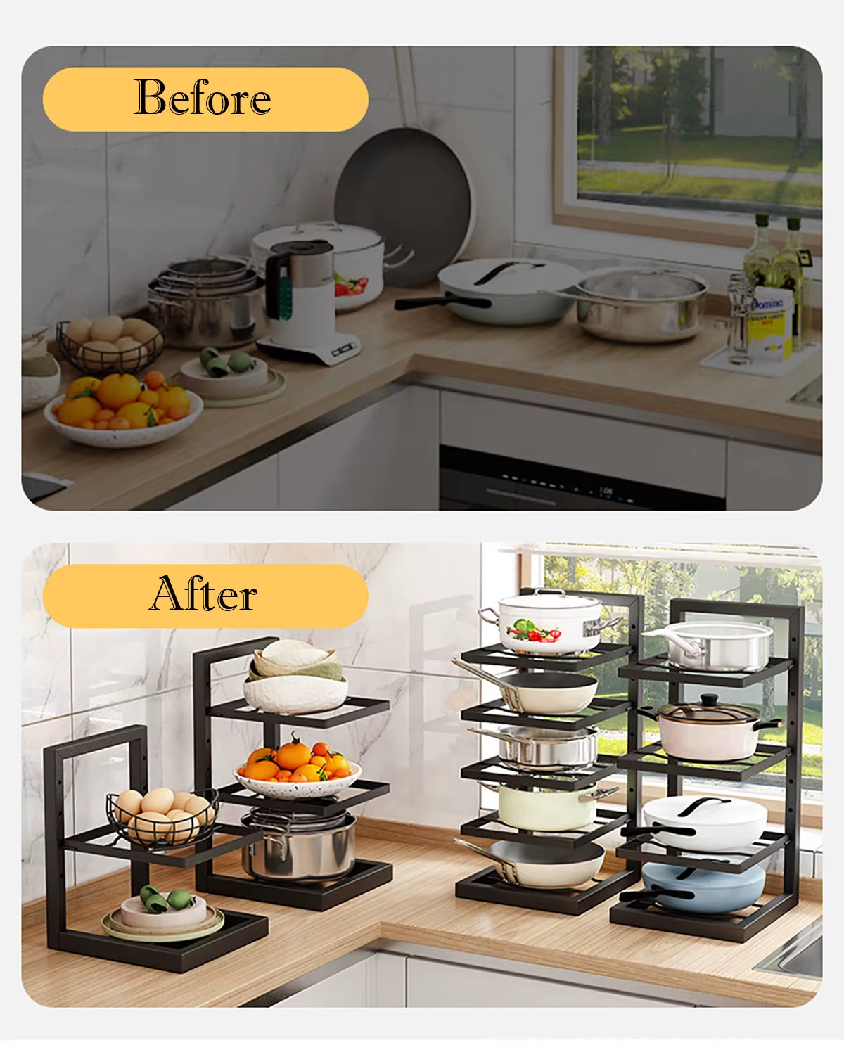 Transform Your Kitchen with the Adjustable Stainless Steel Pot Rack Organizer - Multi-Layer Storage Solution for Pots and Pans