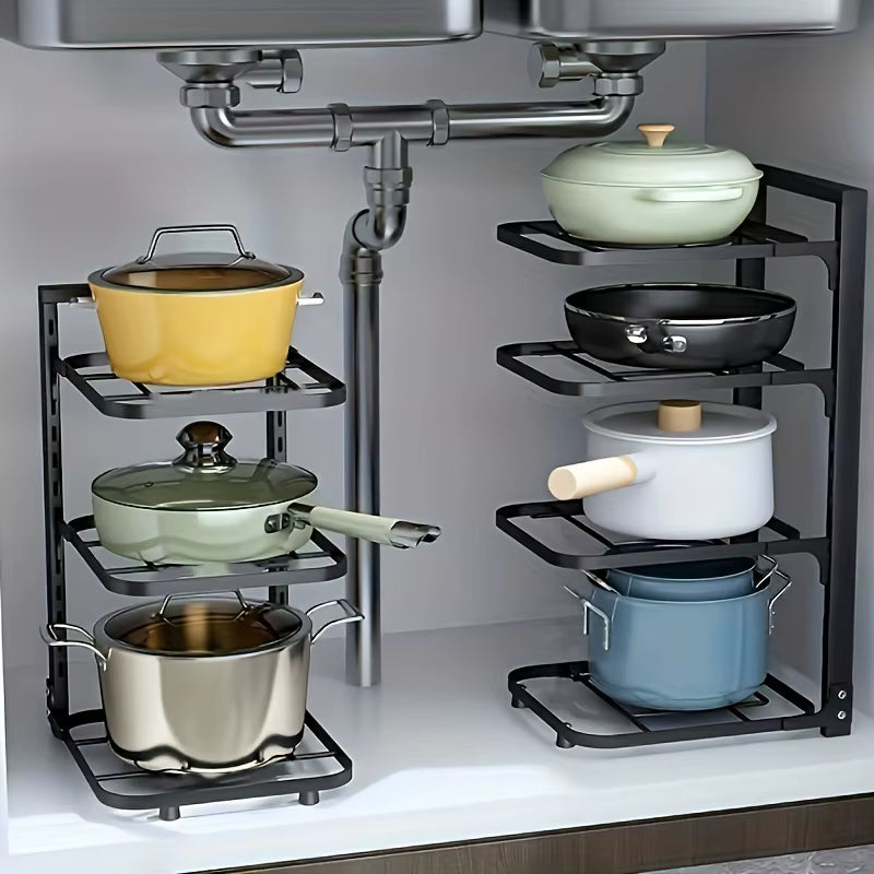 Transform Your Kitchen with the Adjustable Stainless Steel Pot Rack Organizer - Multi-Layer Storage Solution for Pots and Pans