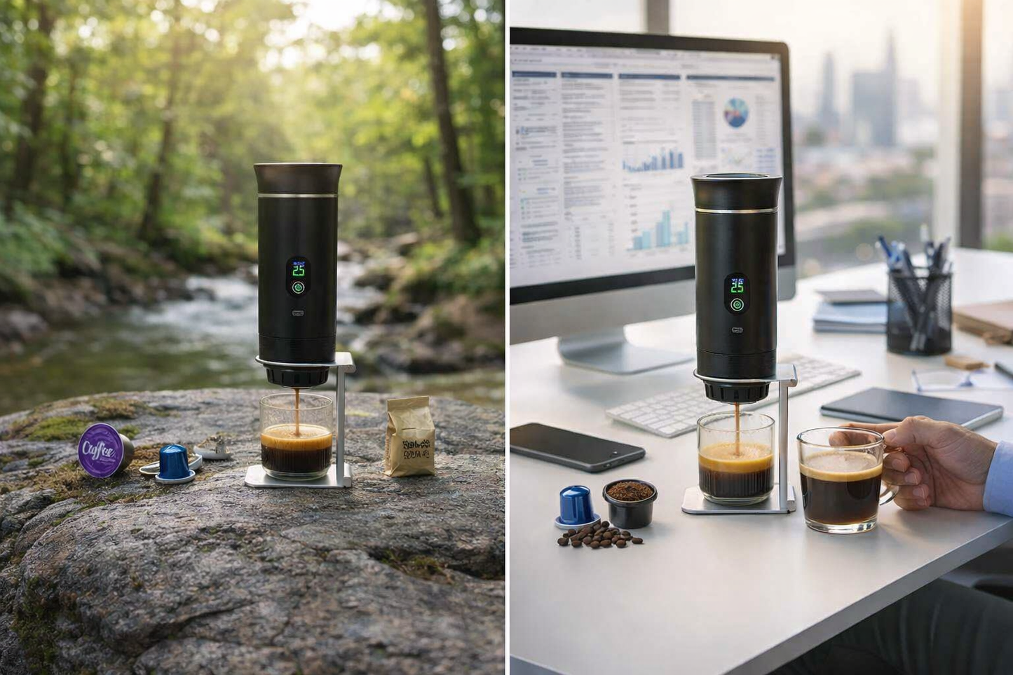 Machine Expresso Portable 3-en-1 avec écran numérique- capsules et moulu