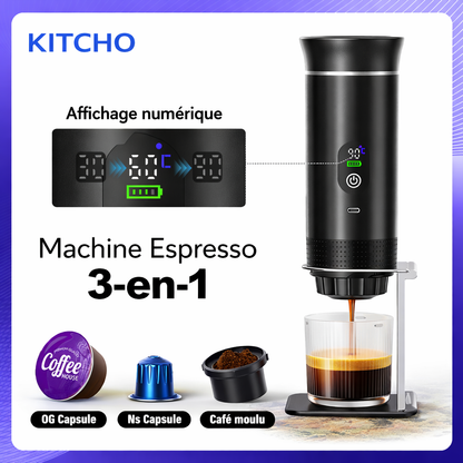 Machine Expresso Portable 3-en-1 avec écran numérique- capsules et moulu