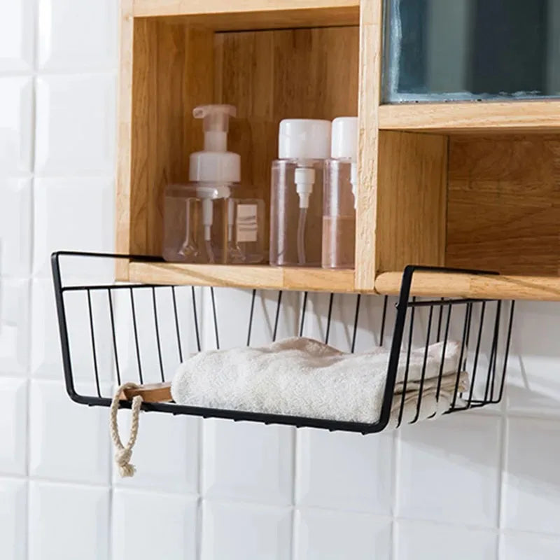 Versatile Metal Hanging Storage Basket for Kitchen and Bathroom - Perfect for Organizing Small Items