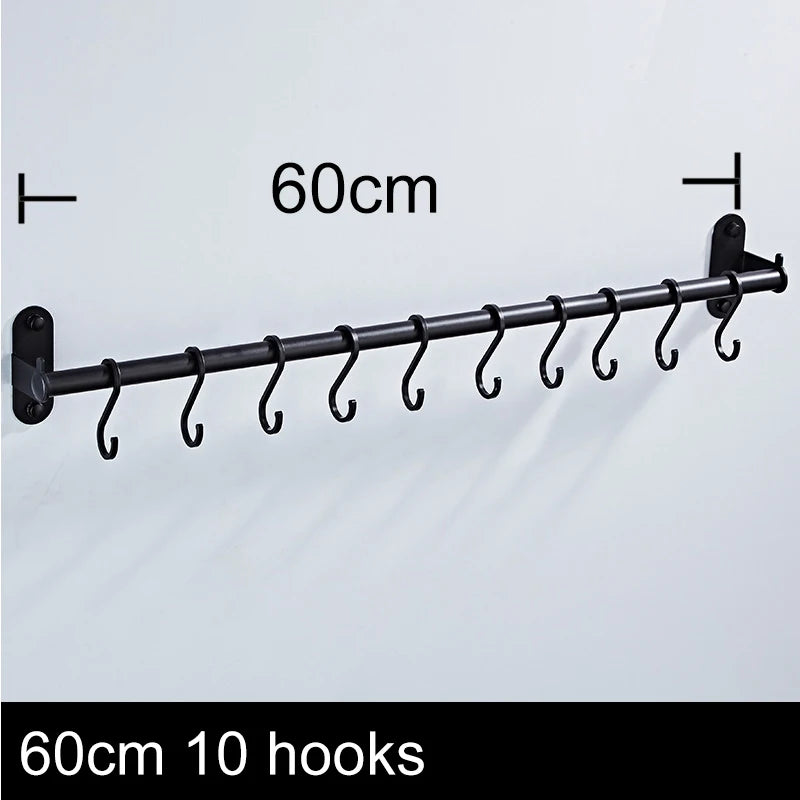Elevate Your Kitchen Organization with Our Stylish Aluminum Wall Mounted Hook Rack – Perfect for Utensils, Chopping Boards, and More!