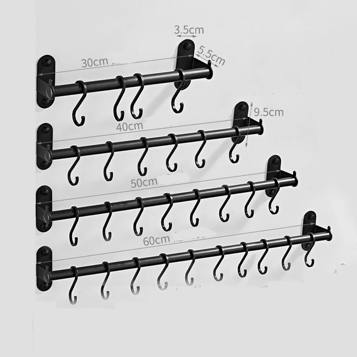 Elevate Your Kitchen Organization with Our Stylish Aluminum Wall Mounted Hook Rack – Perfect for Utensils, Chopping Boards, and More!