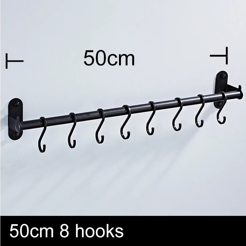 Elevate Your Kitchen Organization with Our Stylish Aluminum Wall Mounted Hook Rack – Perfect for Utensils, Chopping Boards, and More!