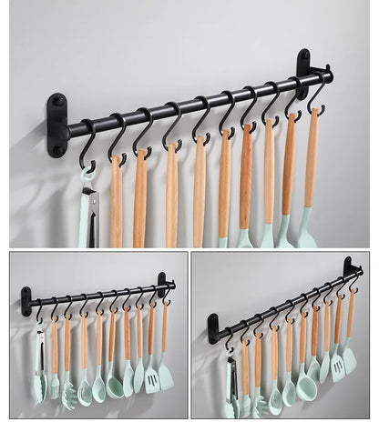 Elevate Your Kitchen Organization with Our Stylish Aluminum Wall Mounted Hook Rack – Perfect for Utensils, Chopping Boards, and More!
