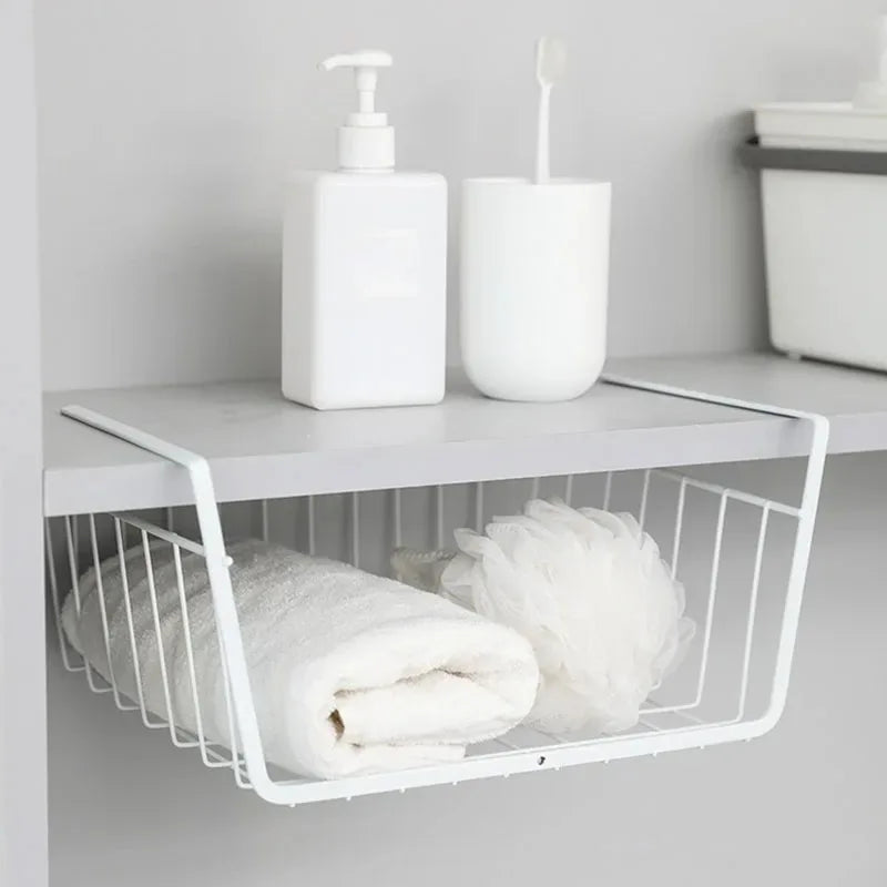 Versatile Metal Hanging Storage Basket for Kitchen and Bathroom - Perfect for Organizing Small Items