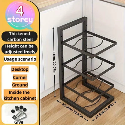 Transform Your Kitchen with the Adjustable Stainless Steel Pot Rack Organizer - Multi-Layer Storage Solution for Pots and Pans
