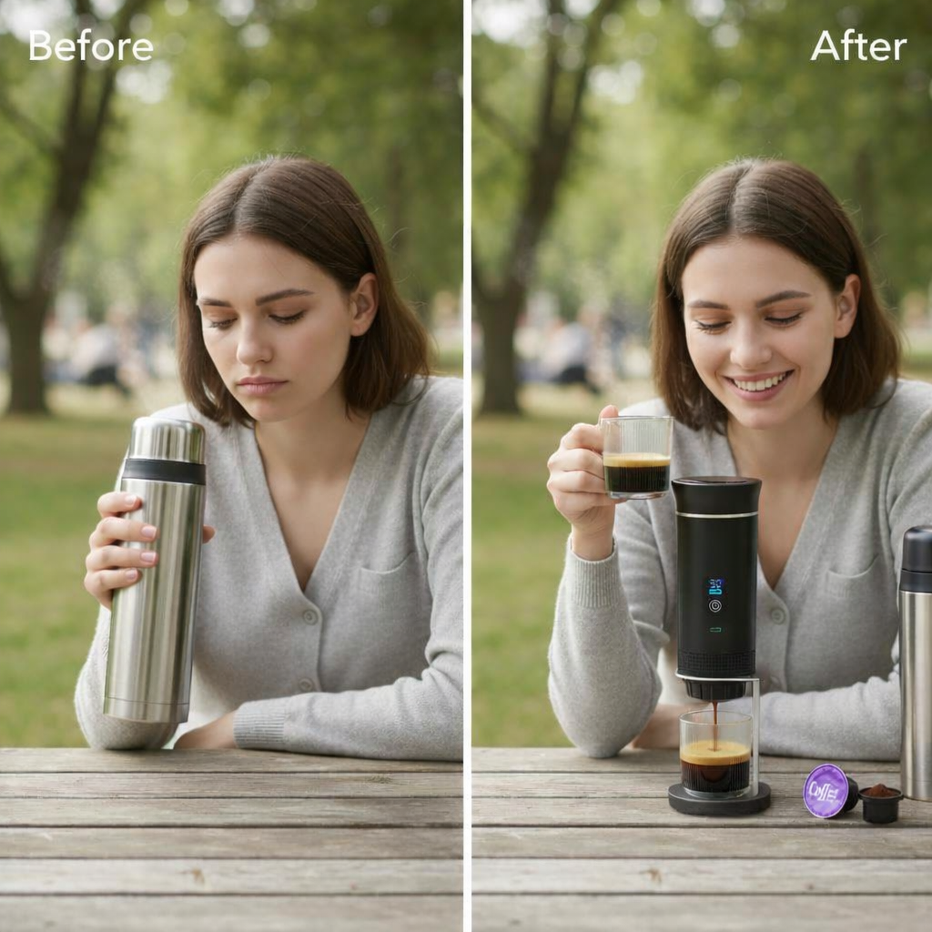 Machine Expresso Portable 3-en-1 avec écran numérique- capsules et moulu